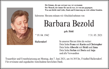 Anzeige von Barbara Bezold von MGO