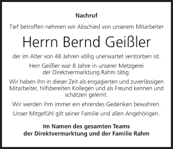 Anzeige von Bernd Geißler von MGO