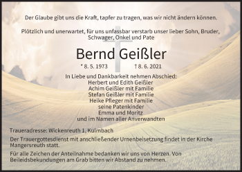 Anzeige von Bernd Geißler von MGO