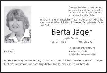 Anzeige von Berta Jäger von MGO