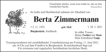Anzeige von Berta Zimmermann von MGO