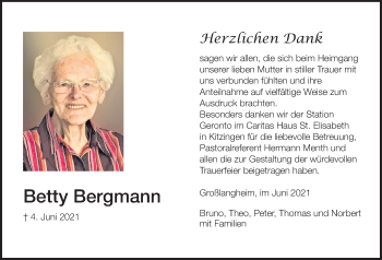 Anzeige von Betty Bergmann von MGO