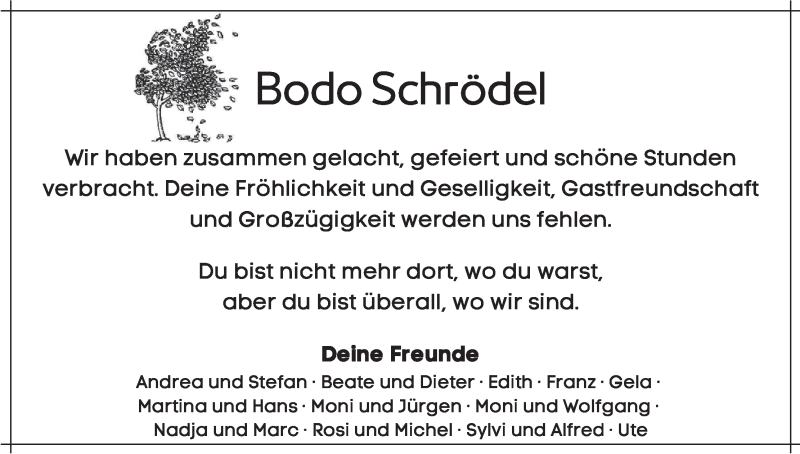  Traueranzeige für Bodo Schrödel vom 05.06.2021 aus MGO