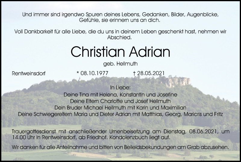  Traueranzeige für Christian Adrian vom 03.06.2021 aus MGO