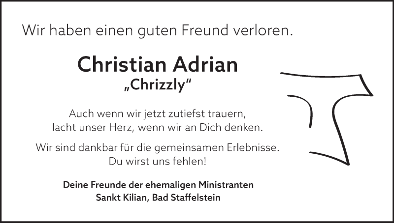  Traueranzeige für Christian Adrian vom 05.06.2021 aus MGO