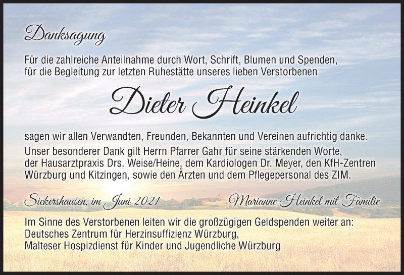  Traueranzeige für Dieter Heinkel vom 26.06.2021 aus MGO