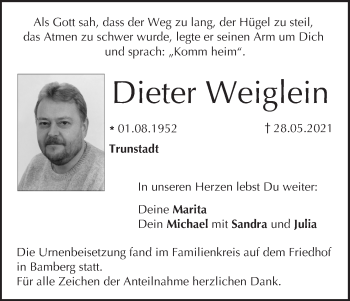 Anzeige von Dieter Weiglein von MGO