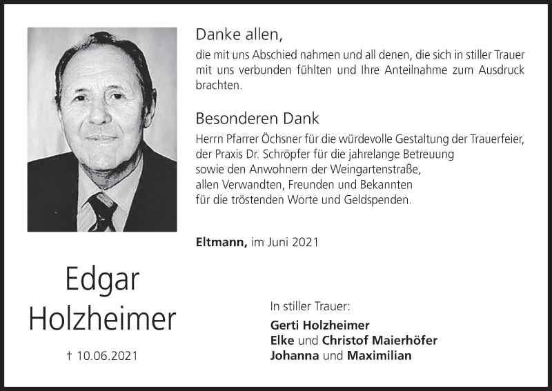  Traueranzeige für Edgar Holzheimer vom 26.06.2021 aus MGO