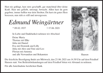 Anzeige von Edmund Weingärtner von MGO