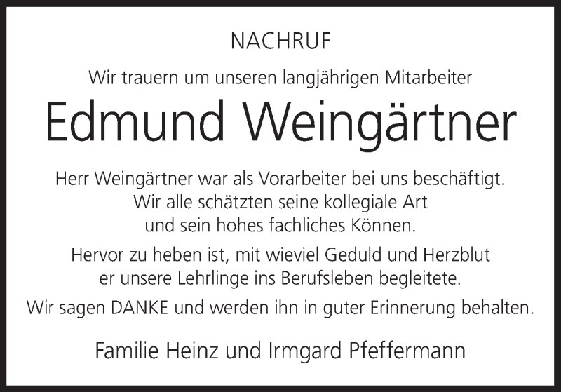  Traueranzeige für Edmund Weingärtner vom 24.06.2021 aus MGO