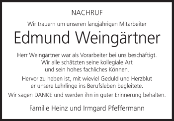 Anzeige von Edmund Weingärtner von MGO