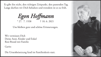 Anzeige von Egon Hoffmann von MGO