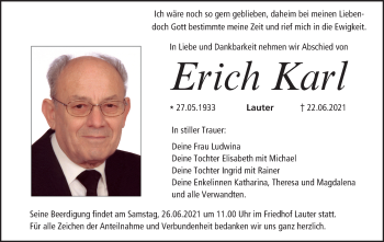Anzeige von Erich Karl von MGO