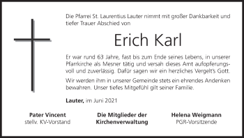 Anzeige von Erich Karl von MGO