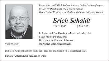 Anzeige von Erich Schaidt von MGO