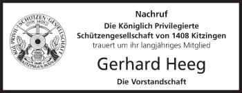 Anzeige von Gerhard Heeg von MGO