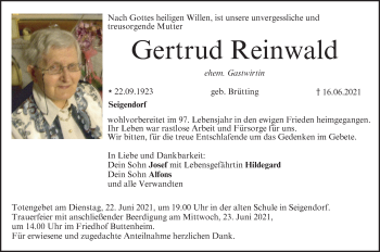 Anzeige von Gertrud Reinwald von MGO