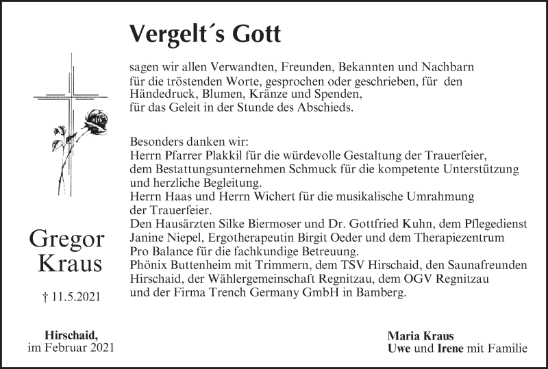  Traueranzeige für Gregor Kraus vom 05.06.2021 aus MGO