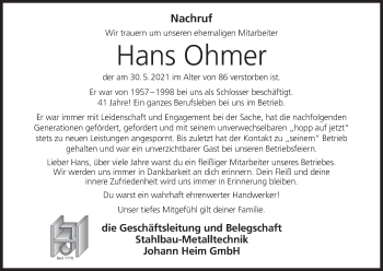 Anzeige von Hans Ohmer von MGO