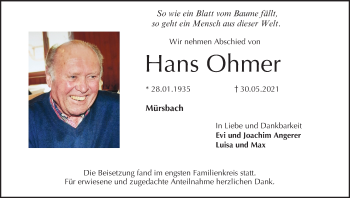 Anzeige von Hans Ohmer von MGO