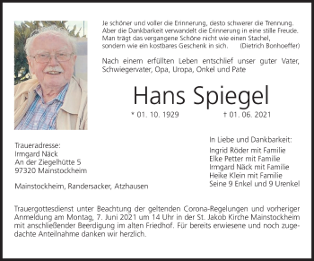 Anzeige von Hans Spiegel von MGO