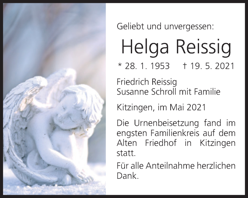  Traueranzeige für Helga Reissig vom 04.06.2021 aus MGO