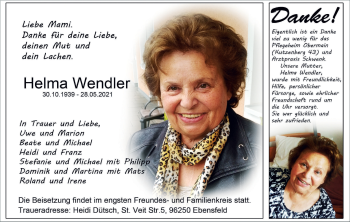 Anzeige von Helma Wendler von MGO