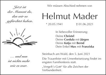 Anzeige von Helmut Mader von MGO