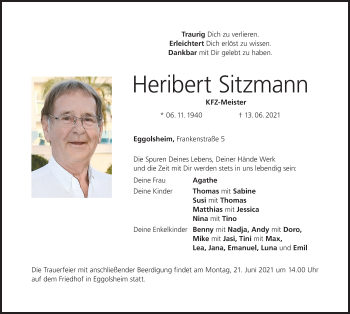 Anzeige von Heribert Sitzmann von MGO