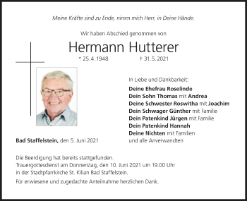Anzeige von Hermann Hutterer von MGO