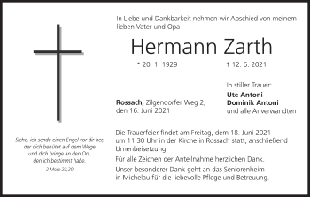 Anzeige von Hermann Zarth von MGO