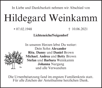 Anzeige von Hildegard Weinkamm von MGO