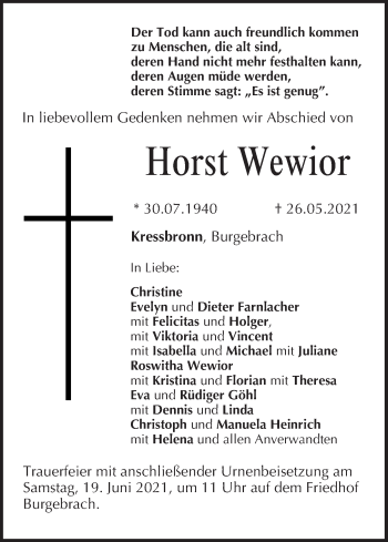Anzeige von Horst Wewior von MGO
