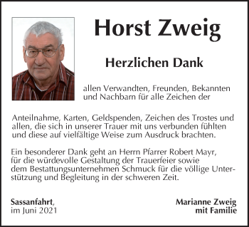 Anzeige von Horst Zweig von MGO