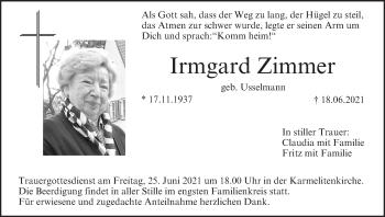 Anzeige von Irmgard Zimmer von MGO