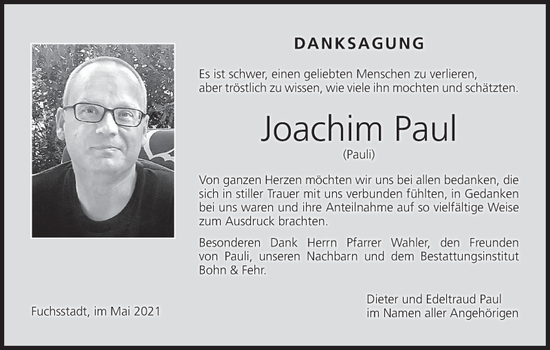 Traueranzeige für Joachim Paul vom 12.06.2021 aus MGO