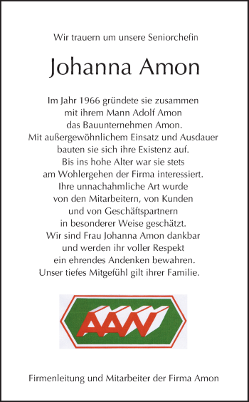 Anzeige von Johanna Amon von MGO
