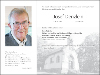 Anzeige von Josef Denzlein von MGO