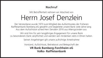 Anzeige von Josef Denzlein von MGO