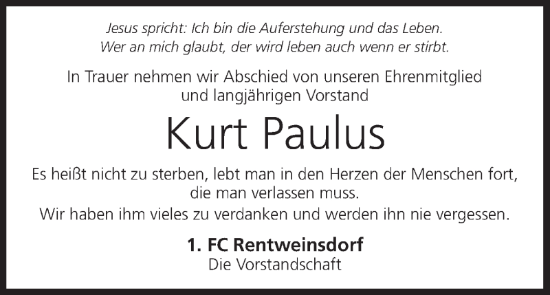  Traueranzeige für Kurt Paulus vom 19.06.2021 aus MGO