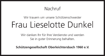 Anzeige von Lieselotte Dunkel von MGO