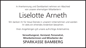 Anzeige von Liselotte Arneth von MGO