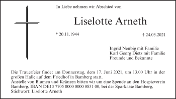 Anzeige von Liselotte Arneth von MGO