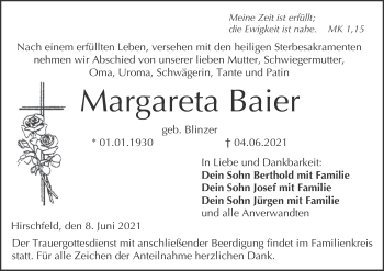 Anzeige von Margareta Baier von MGO