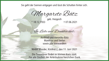 Anzeige von Margarete Bätz von MGO