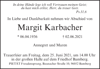 Anzeige von Margit Karbacher von MGO