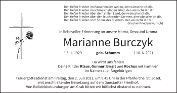 Anzeige von Marianne Burczyk von MGO