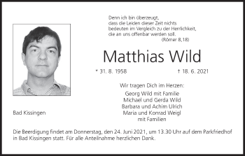 Anzeige von Matthias Wild von MGO
