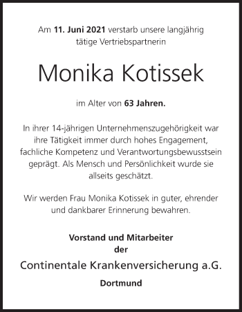 Anzeige von Monika Kotissek von MGO