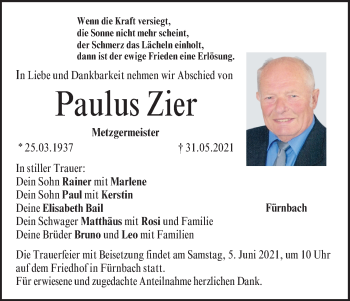 Anzeige von Paulus Zier von MGO